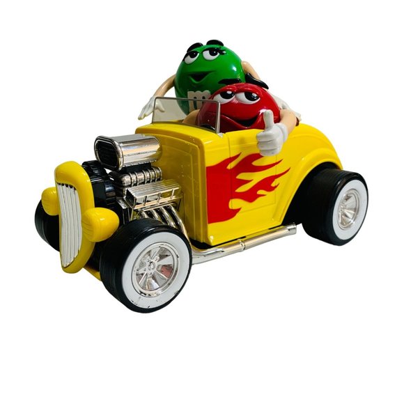 VTG M&M Yellow Hot Rod Car Flames Candy Dispenser Limited Edition 1999 Red Green - Picture 1 of 16